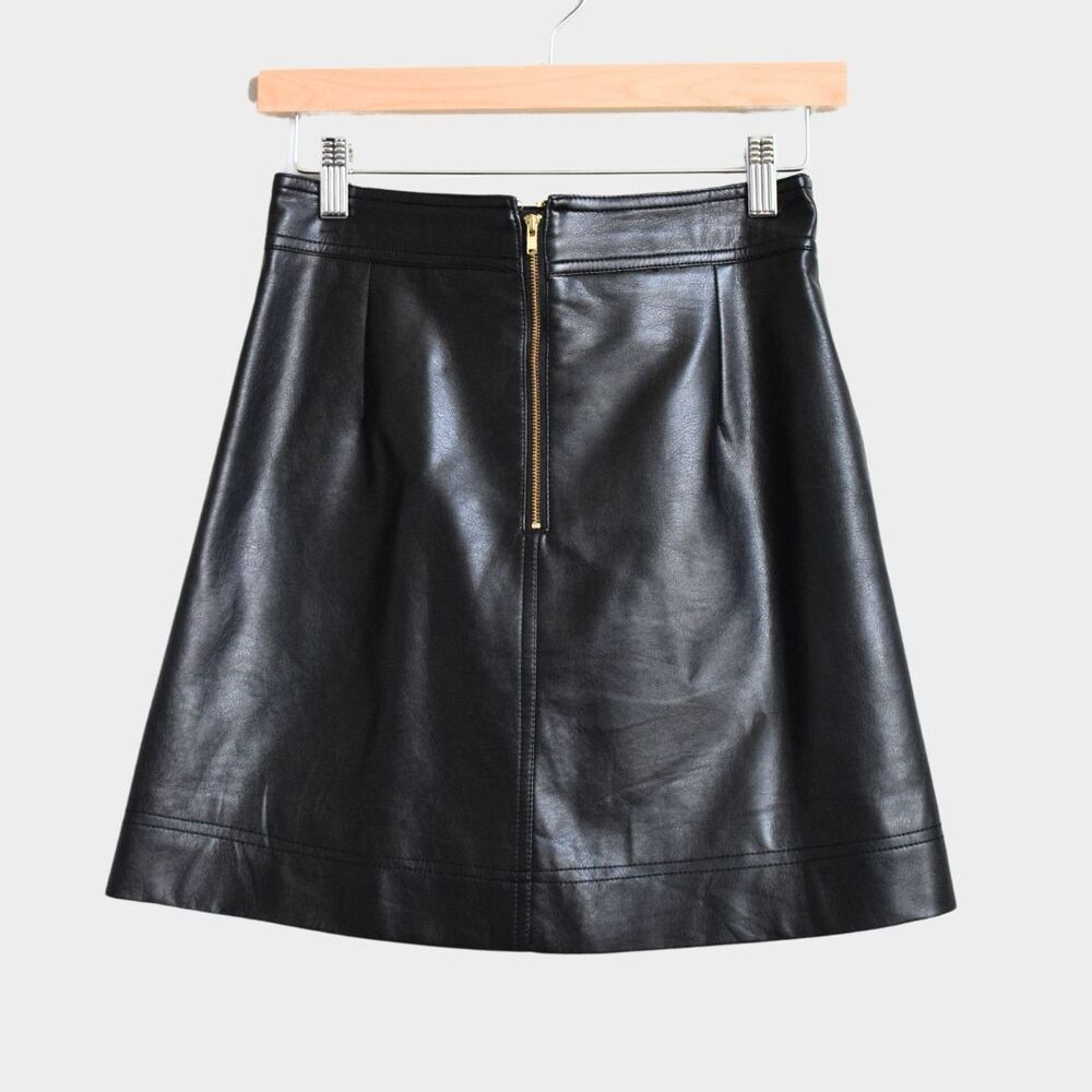 J.CREW Mercantile Black Faux Leather A-Line Mini Skirt Lined Size 0 - Picture 3 of 7